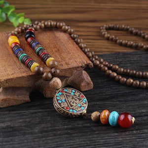 Nepalese Mantra Wooden Mala Bead Necklace Buddhatrends