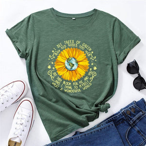 What a Wonderful World Quote Daisy T-Shirt Buddhatrends