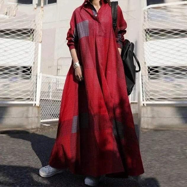 Elaine Plaid Red Shirt Dress Buddhatrends
