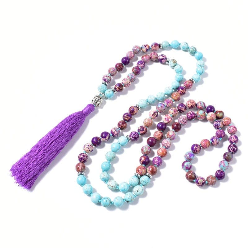 Purple Jasper 108 Mala Beads Tassel Necklace Buddhatrends