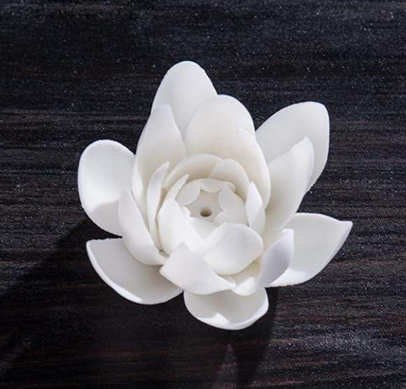Ceramic White Lotus Incense Burner Buddhatrends