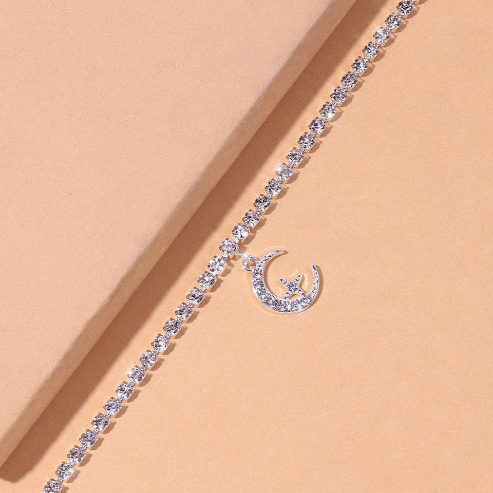 Star in Moon Crescent 925 Silver Anklet Buddhatrends