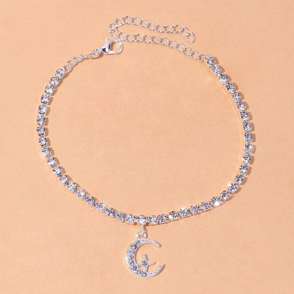 Star in Moon Crescent 925 Silver Anklet Buddhatrends