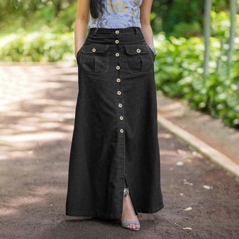 Maya Button Front Maxi Skirt Buddhatrends