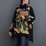 Abstract Flowers Turtleneck Sweater dylinoshop