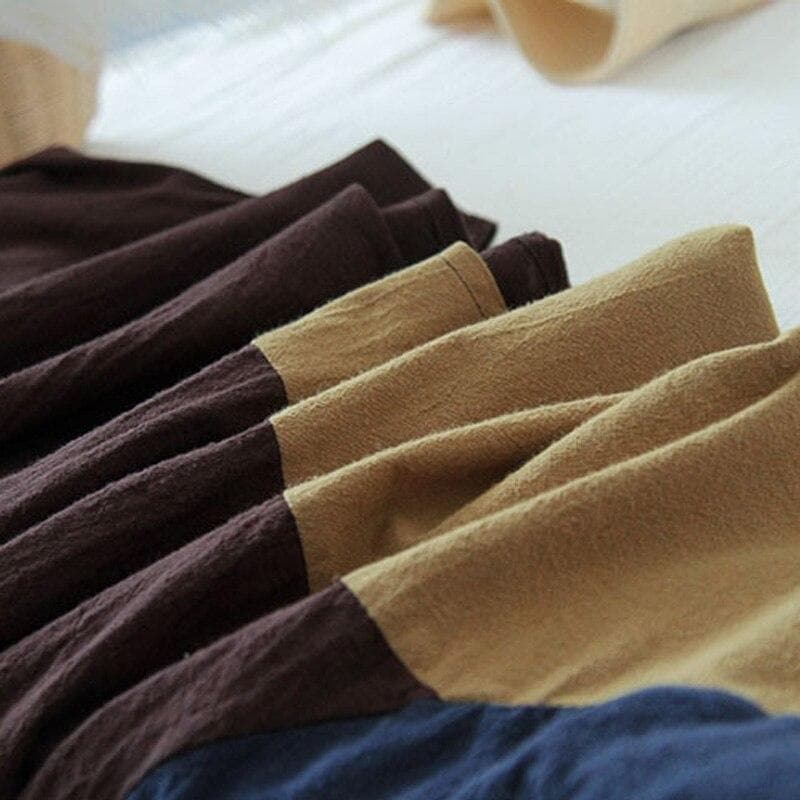 Loose Patchwork Cotton Linen T-Shirt | Lotus Buddhatrends
