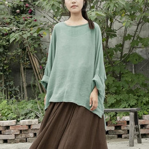 Oversized Cotton Linen Batwing Sleeve Top  | Lotus Buddhatrends