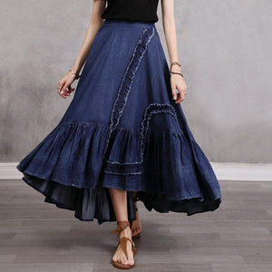 Gypsy Style Patchwork Pleated Denim Skirt Buddhatrends