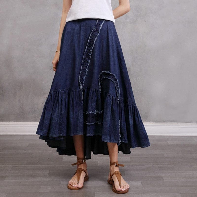 Gypsy Style Patchwork Pleated Denim Skirt Buddhatrends