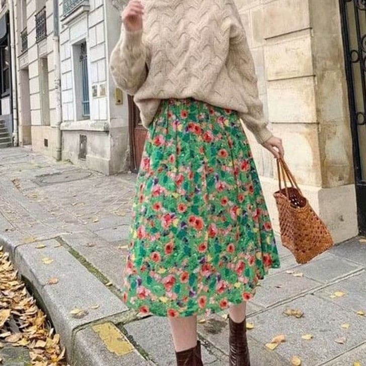 Vintage Floral Pleated Skirt Buddhatrends