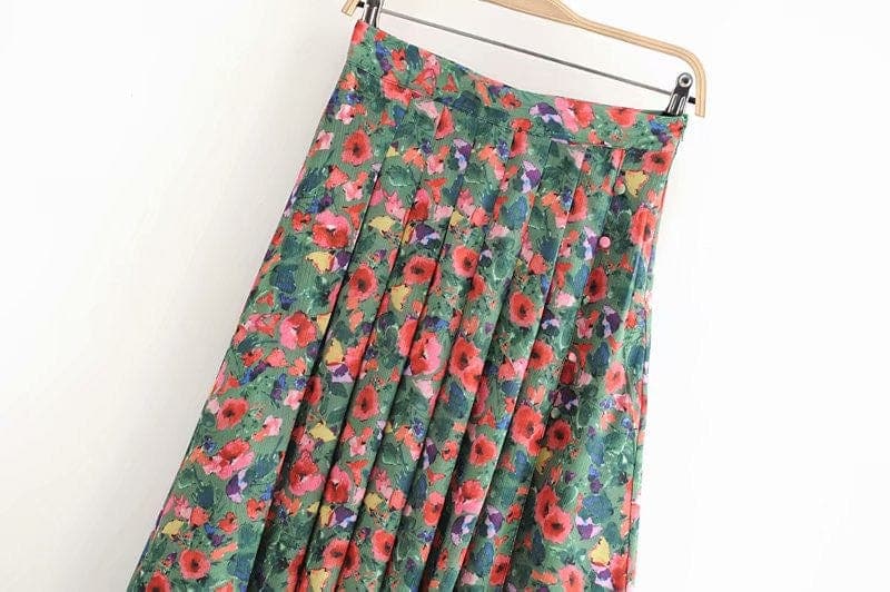 Vintage Floral Pleated Skirt Buddhatrends