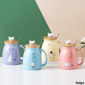 Heat-resistant Cute Cat Cup with Lid & Spoon dylinoshop