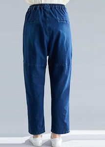 denim blue vintage women pants elastic waist patchwork trousers LPTS190830