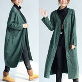 green vintage women long parka coat plus size v neck woolen trench long cardigans CTS171101