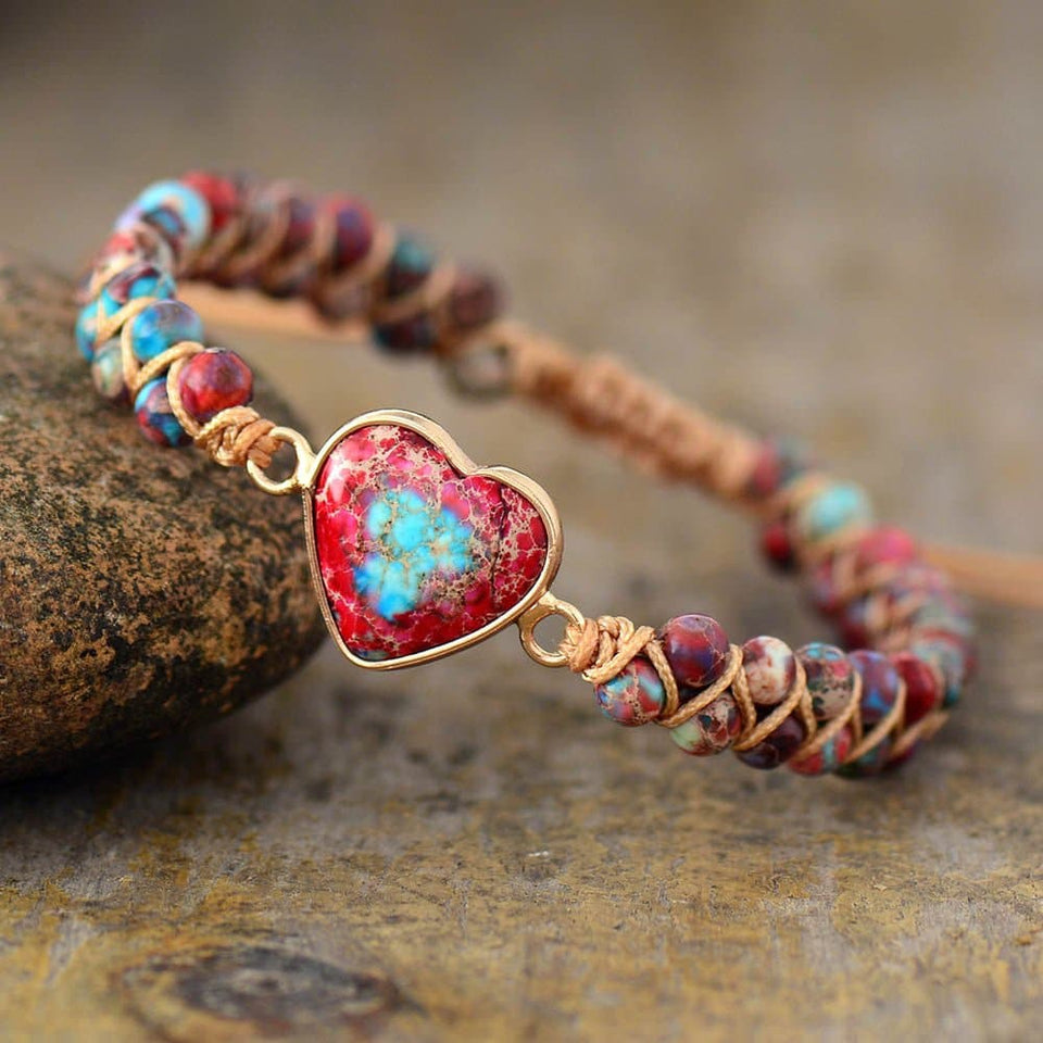 Natural Stone Heart Jasper Bracelet dylinoshop
