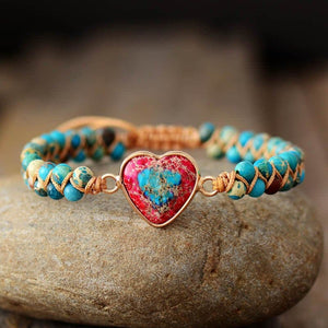 Natural Stone Heart Jasper Bracelet dylinoshop