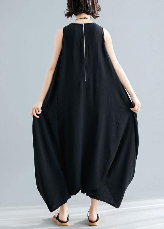new black sleeveless cotton jumpsuit pants fashion unique women wide leg skirts pants dylinoshop