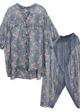 new loose small floral Cinched tops denim two pieces WG-HTP190711