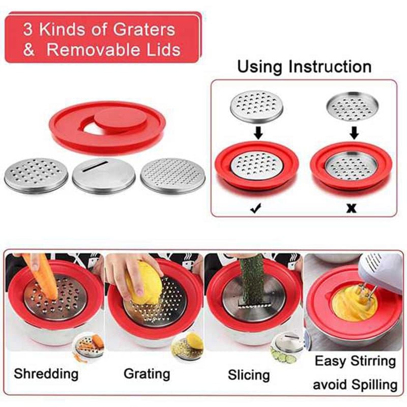 Non-Slip Mixing Bowls with Airtight Lid & Grater dylinoshop