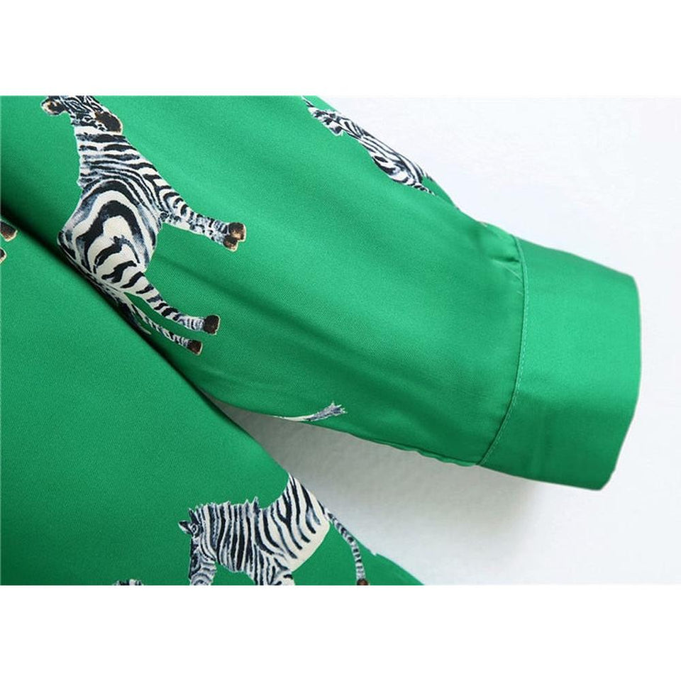 Women Satin Blouse Long Sleeve Zebra Print Shirts dylinoshop