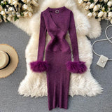Women Shining Knitted Hollow Out V-neck Halter Bodycon Party Dress dylinoshop