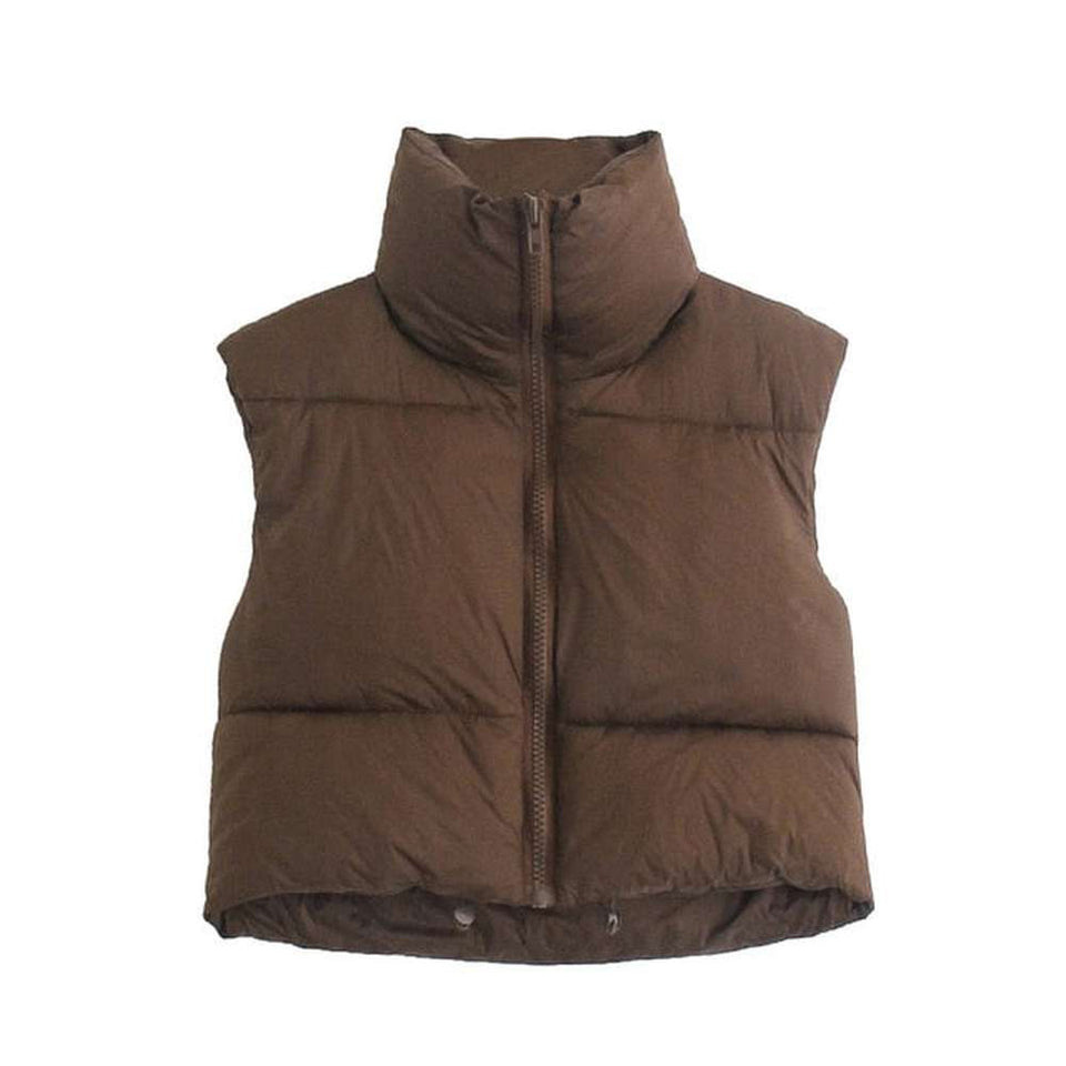 Women Cropped Vest Coat Stand Collar Zipper Casual Waistcoat dylinoshop