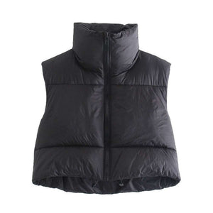Women Cropped Vest Coat Stand Collar Zipper Casual Waistcoat dylinoshop