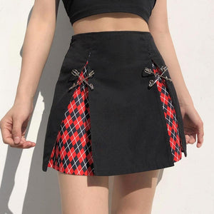Women E-girl Gothic Lace Mini Pleated Harajuku Streetwear Skirt dylinoshop