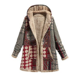 Women Printing Thick Fleece Hooded Loose Jacket dylinoshop