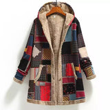 Women Printing Thick Fleece Hooded Loose Jacket dylinoshop