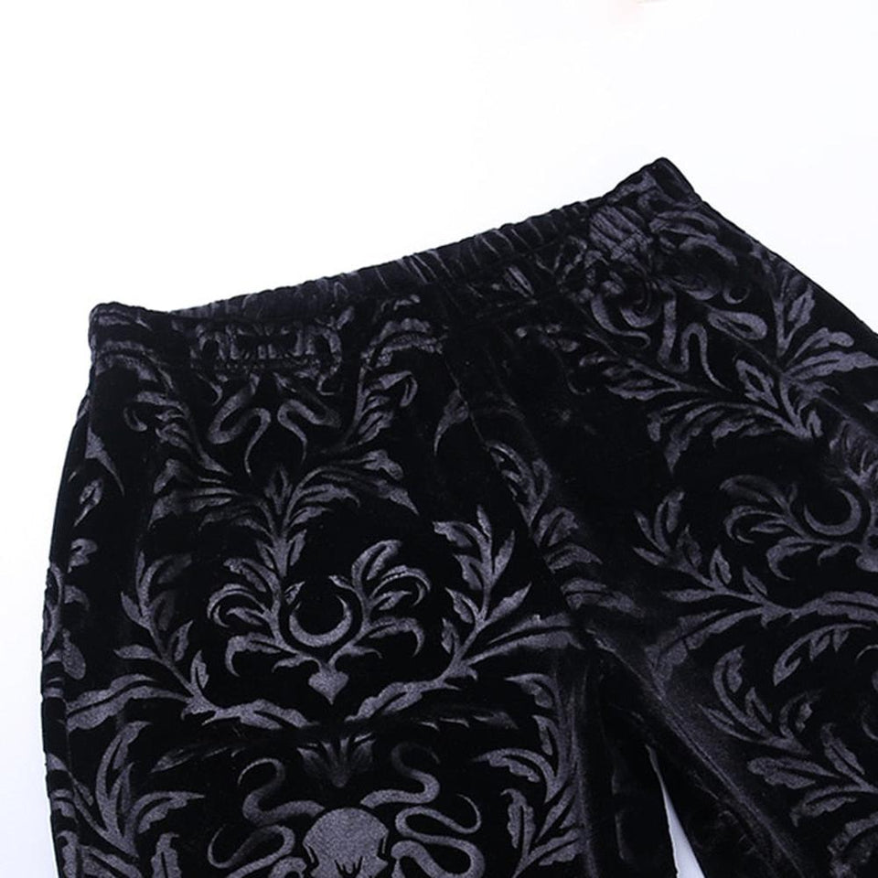 Women Retro Gothic Print Black Pants Goth Harajuku High Waist Flared Pants dylinoshop