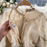 Women Runway Mesh Embroidery Patchwork Sequins Tweed Wool Dress dylinoshop