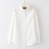 Women Cotton Lace White Shirts Ruffle Slim Soft Blouse dylinoshop