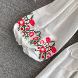 Women Retro Embroidery V-neck Puff Sleeve Large Dress dylinoshop