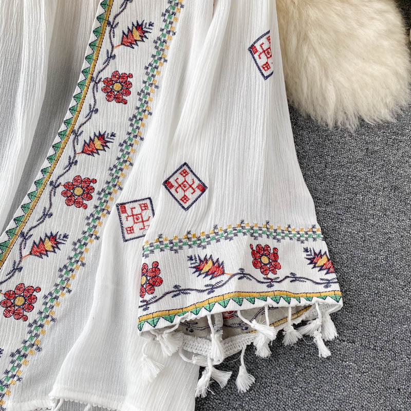 Women Bohemian Embroidered Tassel Chiffon Cardigan dylinoshop
