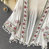 Women Bohemian Embroidered Tassel Chiffon Cardigan dylinoshop