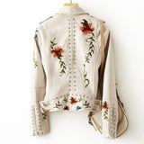 Women Retro Floral Print Embroidery Faux Soft Leather Jacket dylinoshop