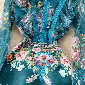 Women French Lace Stitching Beaded Jacquard Dress dylinoshop