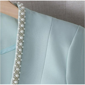Women Korean Style Pearl Half Sleeve Casual Blazer dylinoshop