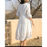 Women Vintage Embroidery Floral Casual Loose Lace Up Boho Mini Dress dylinoshop