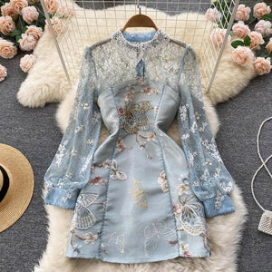 Women Runway Lace Patchwork Embroidery Bearing Dresses dylinoshop