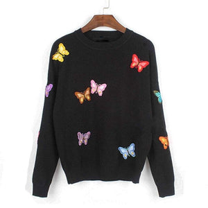 Women Butterfly Pullover Knitted Sweater Warm Casual Tops dylinoshop