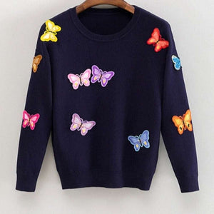 Women Butterfly Pullover Knitted Sweater Warm Casual Tops dylinoshop