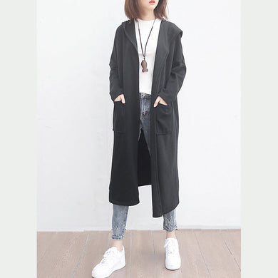 fine black woolen outwear oversized big pockets long coats hooded jackets CDG181123