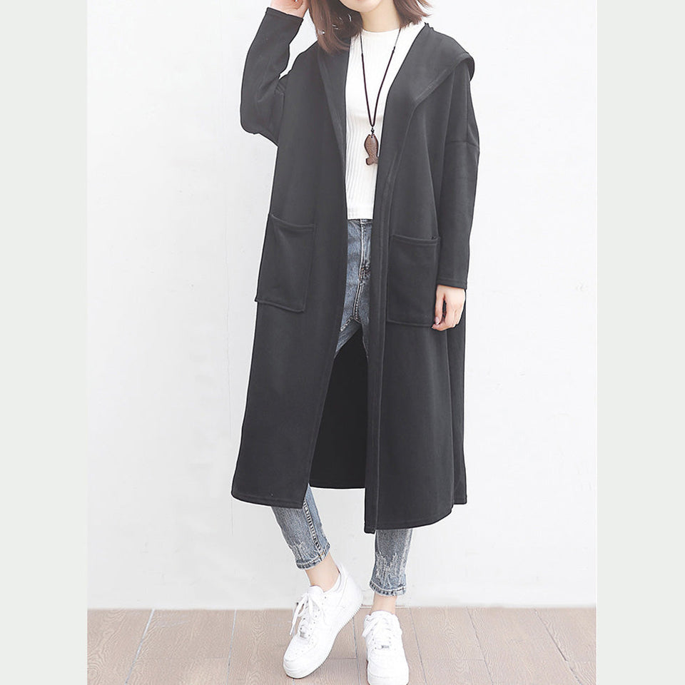 fine black woolen outwear oversized big pockets long coats hooded jackets CDG181123