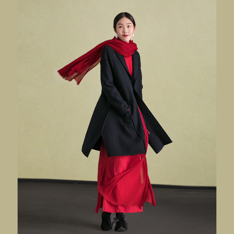 fine black woolen outwear plus size long sleeve Jackets & Coats embroidery women coats TCT181116