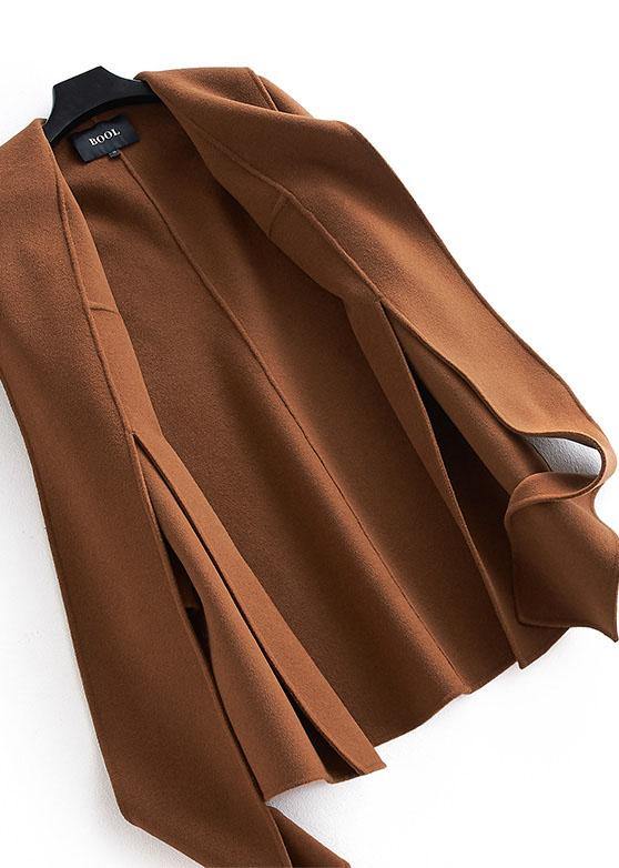 fine plus size long sleeve outwear brown pockets Woolen Coats Women TCT190821