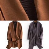 fine plus size long sleeve outwear brown pockets Woolen Coats Women TCT190821