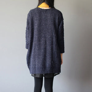 winter baggy loose navy woolen blended knit cardigans plus size pockets cable sweater coat NCT171106