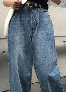 winter vintage denim blue pants high waist wide leg trousers LPTS191106